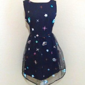 Zenon space Galaxy shooting star constellation sequin black tulle small dress